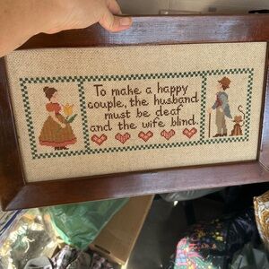 Rustic Brown Framed Cross-Stitch Home Accent